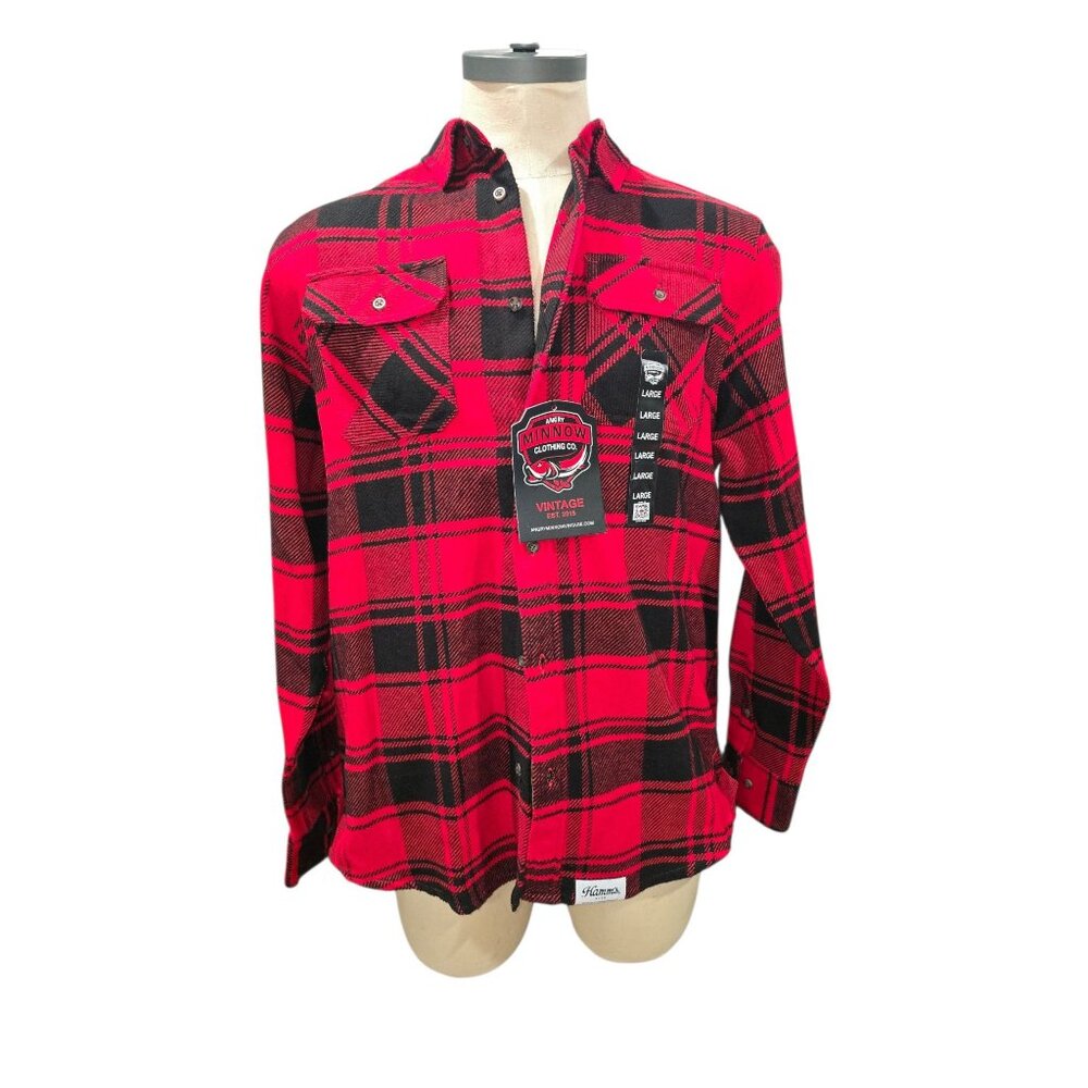 Angry Minnow Vintage brand flannel shirt red and black buffalo